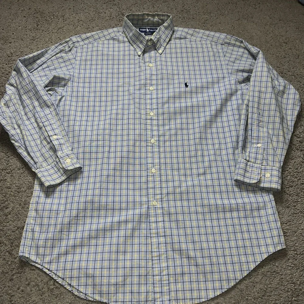 Polo Ralph Lauren Yarmouth Button Shirt Men's Size 16 32/33 Blue Yellow‎ Plaid